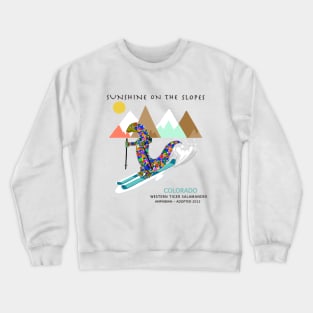 Sunshine on the slopes, Colorado, Skiing, Salamander Crewneck Sweatshirt